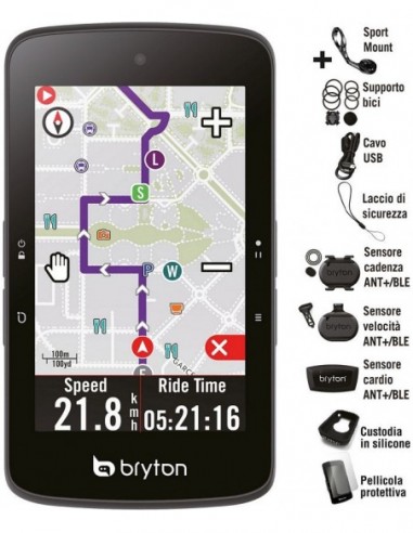 GPS RIDER S800T CON KIT DUAL SENSOR, HRM E SUPPORTO FRONTALE IN ALLUMINIO