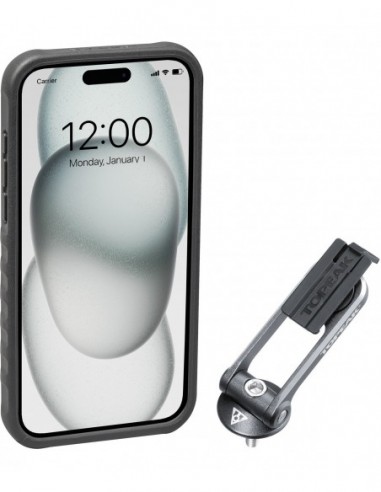 CUSTODIA RIDECASE PER IPHONE 15 PLUS NERA/GRIGIA CON SUPPORTO INCLUSO